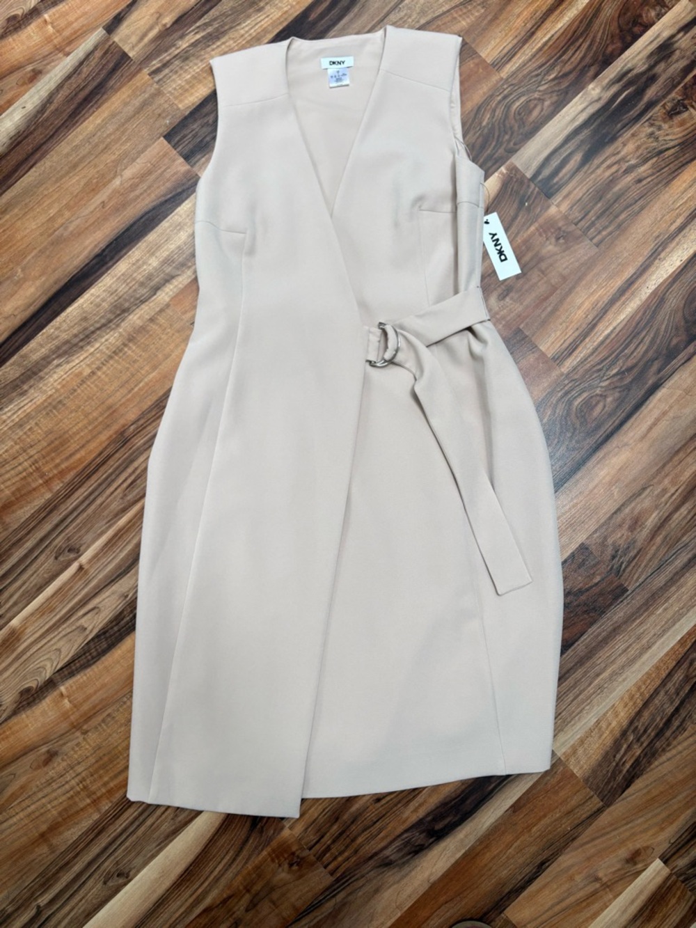 DKNY Sleeveless Wrap Midi Dress in Light Beige size 8 NWT